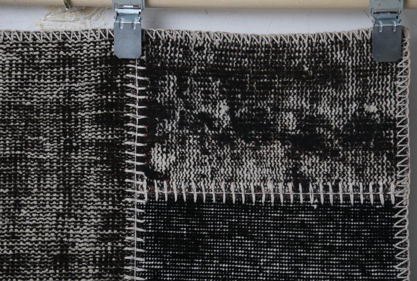 3'11 x 6'2 Vintage Turkish Patchwork Rug, Black Brown Wool Cotton Area Rug