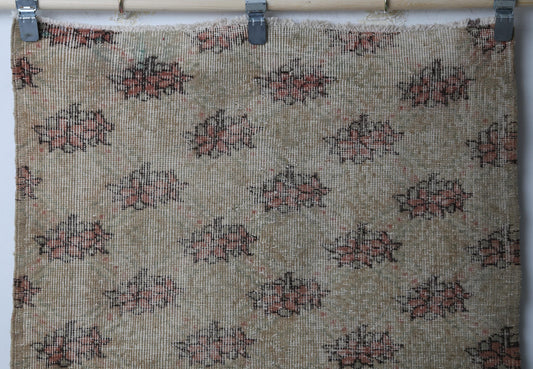 Vintage Turkish Runner Rug, Beige Orange Green Wool Cotton Hallway Runner