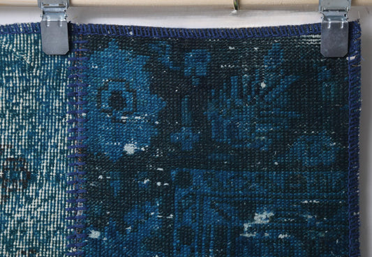 2'5 x 7'2 Vintage Turkish Patchwork Runner Rug, Handmade Wool Cotton Blue Hallway Rug