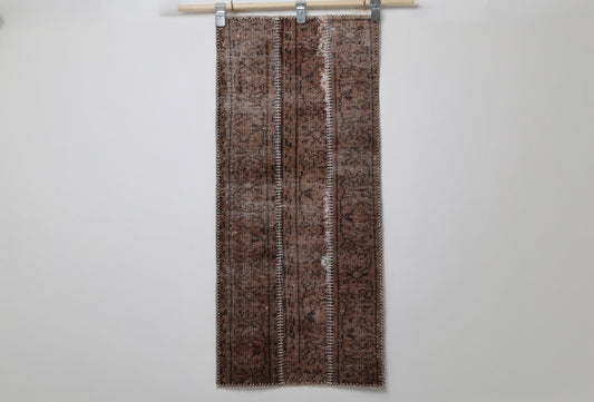 1'11" x 4'5" Vintage Turkish Patchwork Runner Rug, brown full view