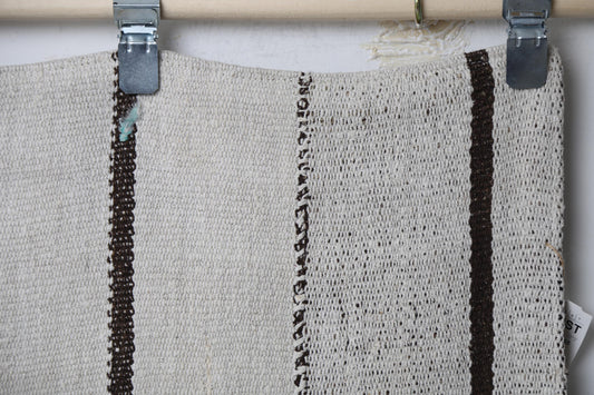 2'2 x 7'10 Vintage Turkish Hemp Runner Rug, White Black Striped Long Hallway Rug