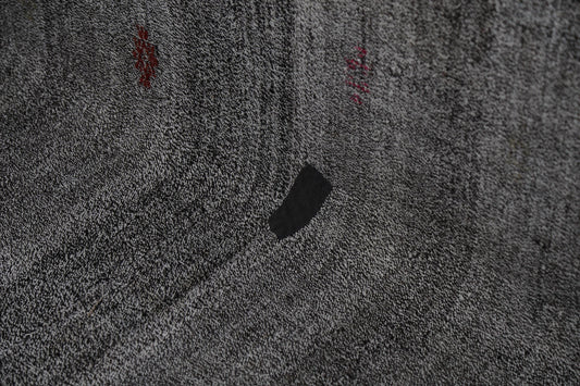 Vintage Turkish Flatweave Rug 5'0 x 5'11 Black White Minimalist Handmade Area Rug