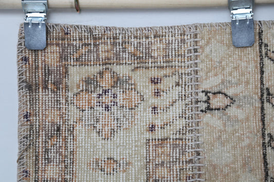 Vintage Patchwork Runner Rug, Extra Long Turkish Hallway Runner, Neutral Beige Brown Carpet, Handmade 2x10 ft