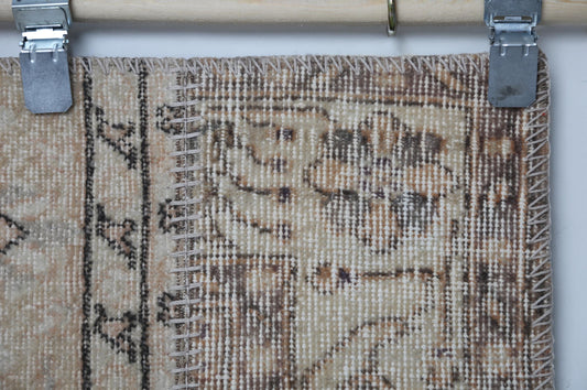 Vintage Patchwork Runner Rug, Extra Long Turkish Hallway Runner, Neutral Beige Brown Carpet, Handmade 2x10 ft