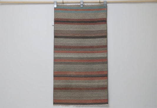 Vintage Turkish Kilim Rug 2x4 ft, Striped Wool Small Runner Rug, Rustic Neutral Multicolor Entryway Rug Handmade