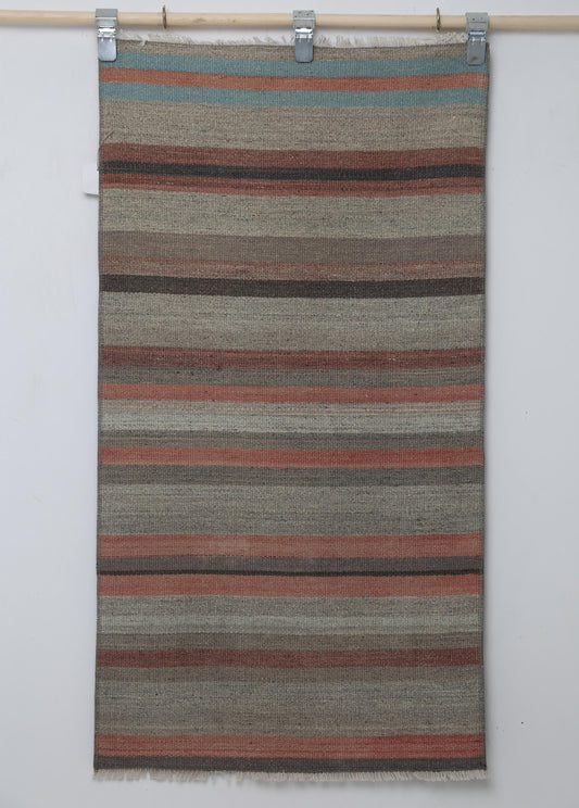 Vintage Turkish Kilim Rug 2x4 ft, Striped Wool Small Runner Rug, Rustic Neutral Multicolor Entryway Rug Handmade