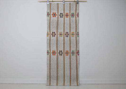 Vintage Turkish Kilim Runner Rug 2x6 ft, Striped Flatweave Rug, Beige Brown Handmade Boho Hallway Rug