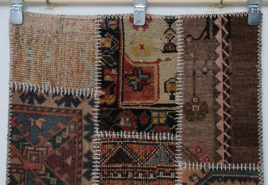 2'3 x 6'8 Vintage Turkish Patchwork Runner Rug, Multicolor Wool Cotton Hallway Rug