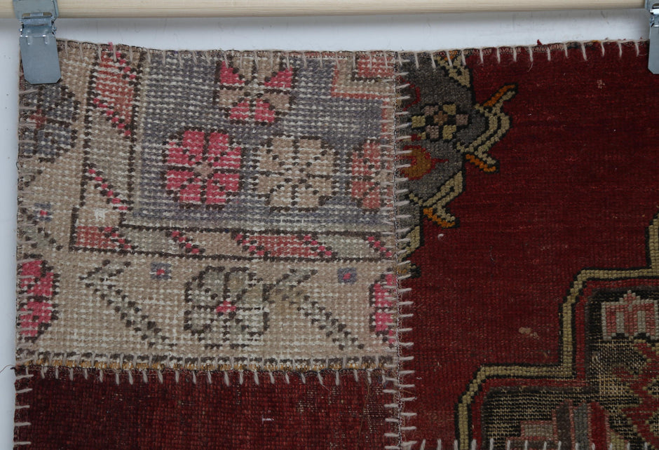 Anatolian patchwork rug panel view, patchwork construction