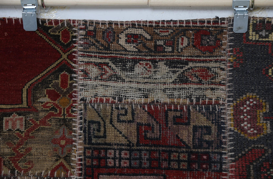 Side angle, texture and color variation, Turkish patchwork rug