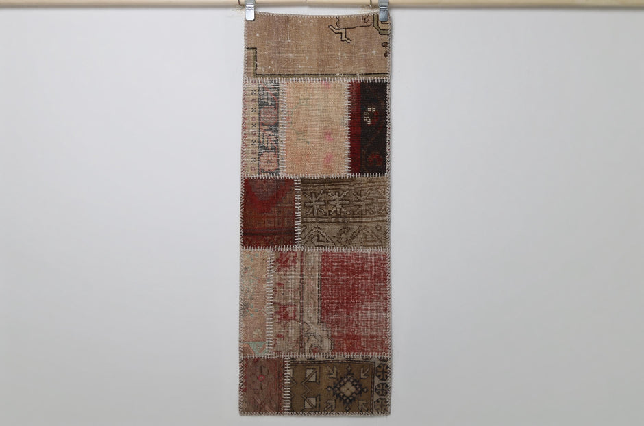 1'9" x 4'9" Vintage Turkish Patchwork Runner Rug, multicolor front view