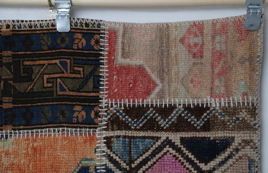 Wool cotton weave detail, patchwork rug bottom