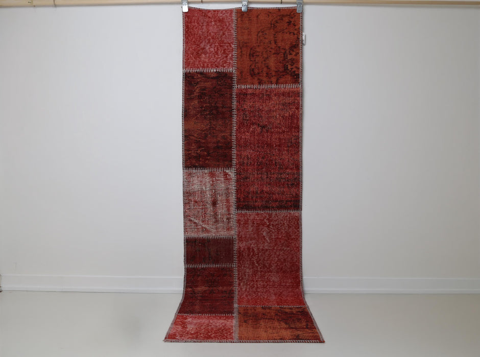 2'4 x 8' Vintage Turkish Patchwork Runner, Red Wool Cotton Kilim Runner, Long Hallway Rug