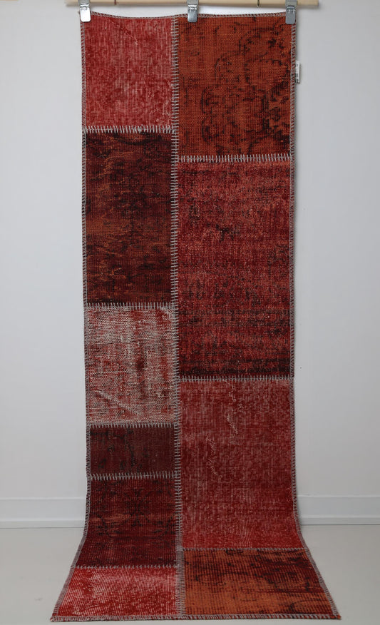 2'4 x 8' Vintage Turkish Patchwork Runner, Red Wool Cotton Kilim Runner, Long Hallway Rug