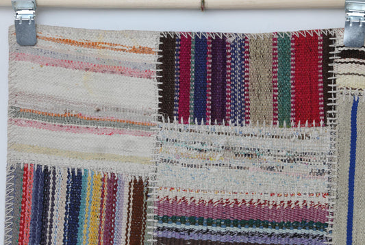 3x6 Vintage Turkish Patchwork Kilim Rug, Multicolor Flatweave Wool Cotton, Boho Area Rug