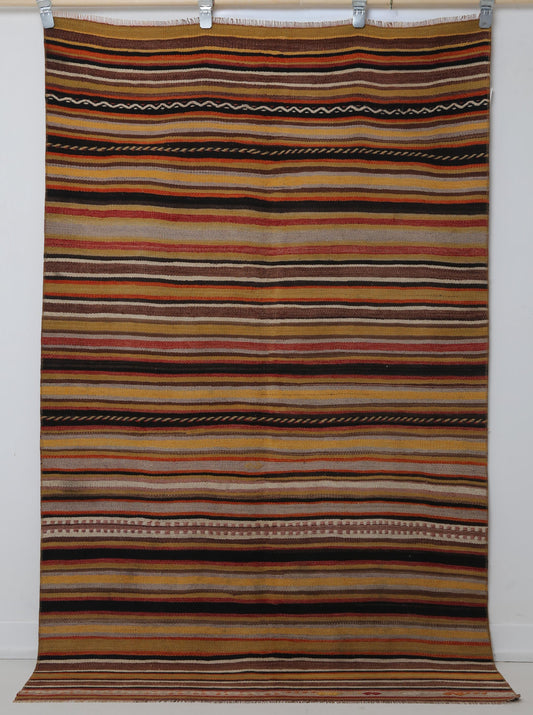 4x6 Vintage Turkish Kilim Rug, Multicolor Striped Wool Flatweave, Boho Area Rug