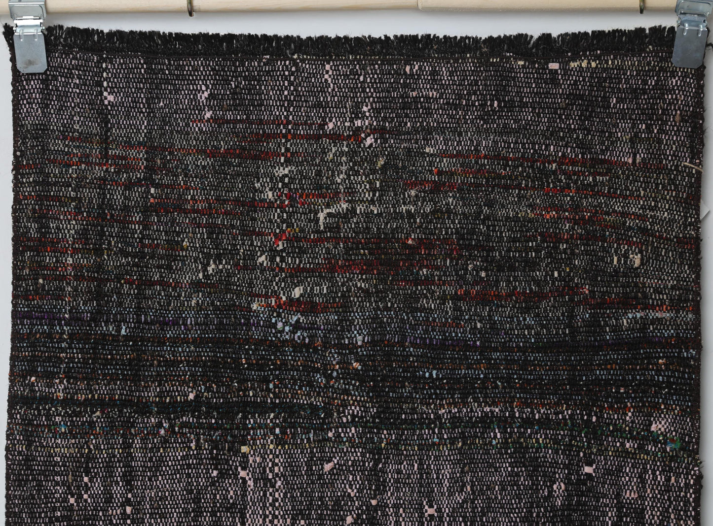 2x9 Vintage Turkish Flatweave Runner Rug, Black Red Striped Wool Cotton Hallway Rug