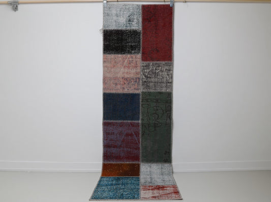 2x8 Vintage Patchwork Runner Rug, Multicolor Panel Design, Narrow Hallway Carpet