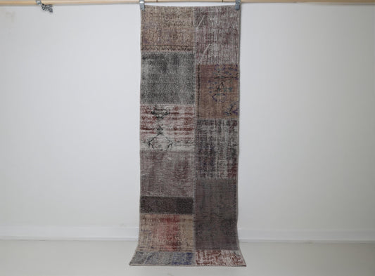 2x7 Vintage Patchwork Runner Rug, Multicolor Neutral Tones, Narrow Hallway Carpet