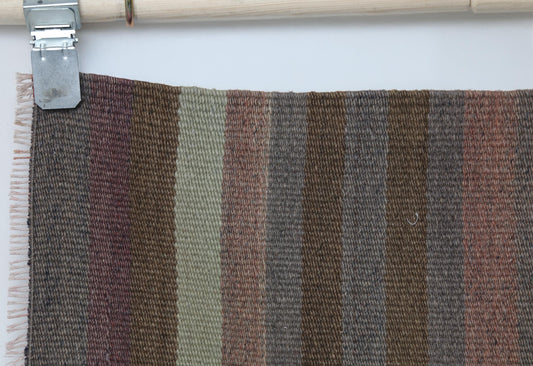 2x4 Vintage Turkish Kilim Rug, Brown Striped Small Runner, Handmade Wool Flatweave Accent Rug
