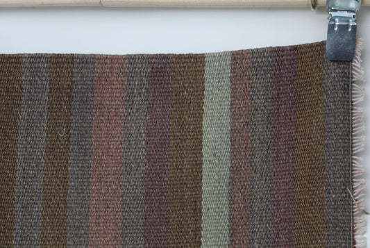 2x4 Vintage Turkish Kilim Rug, Brown Striped Small Runner, Handmade Wool Flatweave Accent Rug
