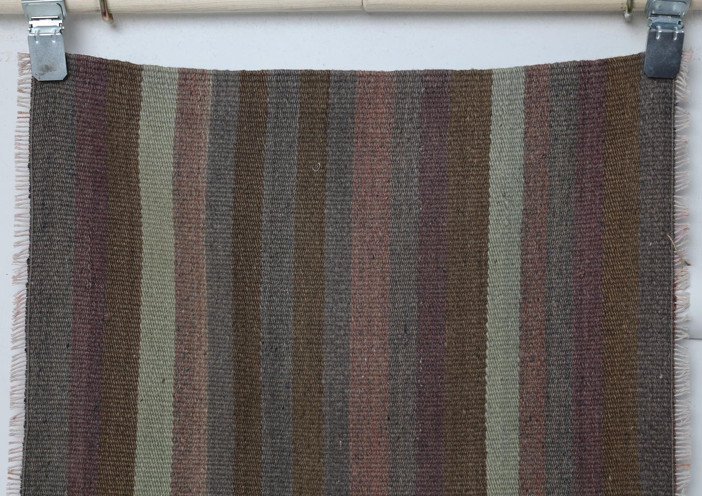 2x4 Vintage Turkish Kilim Rug, Brown Striped Small Runner, Handmade Wool Flatweave Accent Rug