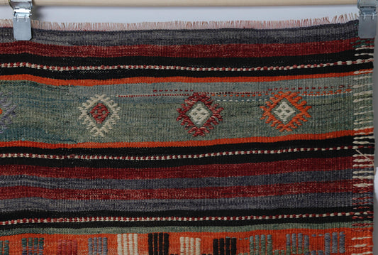 6x9 Vintage Turkish Kilim Rug, Red Striped Wool Area Rug, Handmade Tribal Flatweave Decor