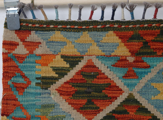 2x3 Vintage Turkish Kilim Rug, Multicolor Oriental Wool Accent Rug, Handmade Flatweave Small Rug