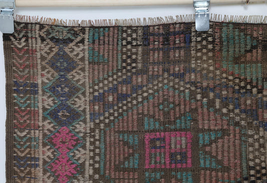 5x6 Vintage Turkish Kilim Rug, Muted Multicolor Oriental Wool Area Rug, Handmade Flatweave Boho Decor