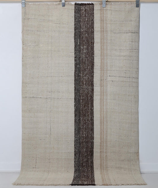 4x6 Vintage Turkish Kilim Rug, Minimal Beige Brown Striped Flatweave Rug, Handmade Neutral Wool Cotton Area Rug