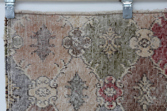 4x6 Vintage Turkish Rug, Multicolor Geometric Wool Cotton Area Rug, Handmade Distressed Boho Decor