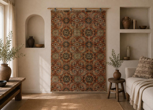 5x8 Vintage Turkish Floral Runner Rug, Orange Beige Wool Cotton Rug, Handmade Distressed Hallway Area Rug