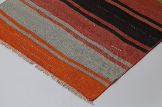 2'4 x 8'0 Vintage Turkish Kilim Runner, Multicolor Striped Wool Rug, Long Hallway Runner