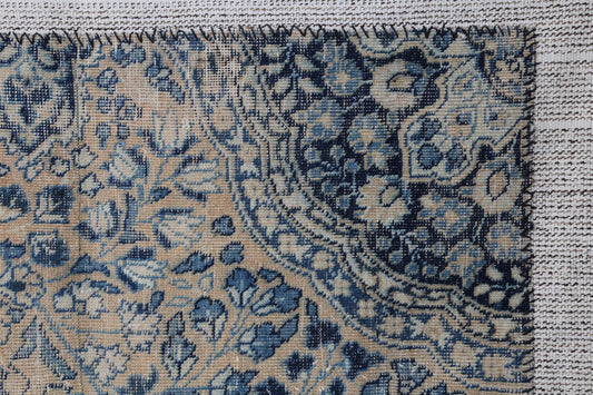 3x4 Vintage Turkish Tapestry Rug, Blue Beige Flatweave Wall Hanging, Handmade Textile Wall Art