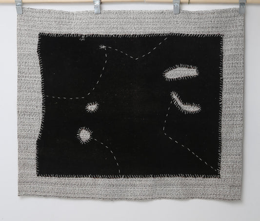 3x4 Vintage Turkish Tapestry Rug, Black Abstract Wall Hanging, Handmade Flatweave Textile Decor