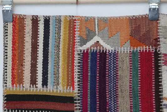 3x6 Vintage Turkish Patchwork Kilim Rug, Multicolor Flatweave Cotton Wool, Boho Area Rug