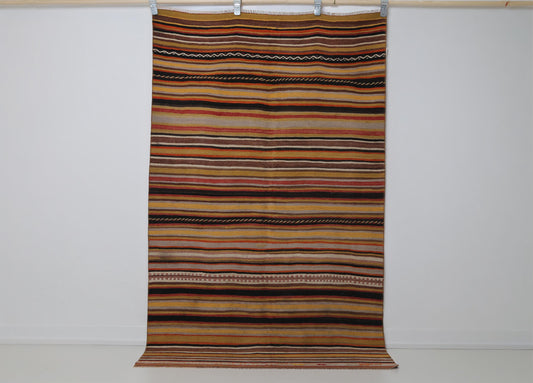 4x6 Vintage Turkish Kilim Rug, Multicolor Striped Wool Flatweave, Boho Area Rug