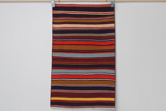 2x3 Vintage Turkish Kilim Rug, Multicolor Striped Wool Small Area Rug