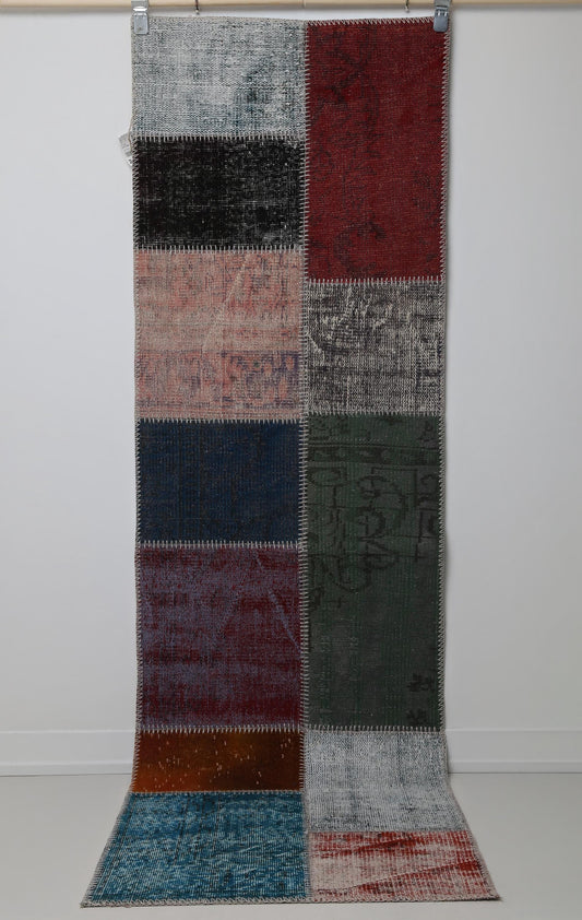 2x8 Vintage Patchwork Runner Rug, Multicolor Panel Design, Narrow Hallway Carpet