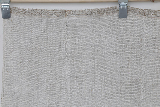 5x7 Vintage Turkish Hemp Rug, White Minimal Flatweave Area Rug, Handmade Natural Woven Decor