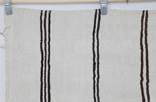 6x8 Vintage Turkish Hemp Patchwork Rug, White Black Flatweave Area Rug, Handmade Minimal Decor