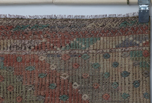 2x9 Vintage Turkish Kilim Runner Rug, Multicolor Minimal Flatweave Hallway Rug, Long Handmade Wool Cotton Rug