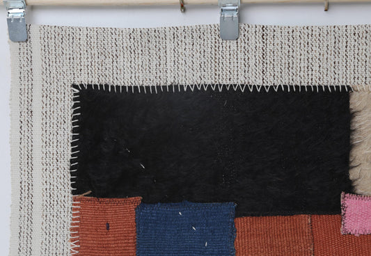 3x4 Vintage Turkish Tapestry Rug, Abstract Hemp Wool Wall Hanging, Handmade Textile Fiber Art Decor