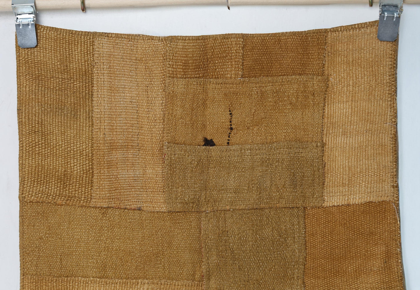 2x6 Vintage Hemp Patchwork Runner Rug, Mustard Yellow Minimal Hallway Rug, Handmade Natural Fiber hemp