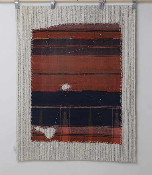 3x4 Vintage Turkish Tapestry Rug, Orange Blue Textile Wall Hanging, Handmade Fiber Art Decor