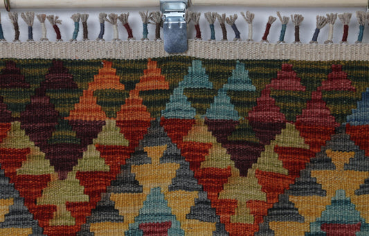 4x5 Vintage Turkish Kilim Rug, Multicolor Oriental Wool Area Rug, Handmade Geometric Decor