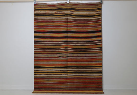 4x6 Vintage Turkish Kilim Rug, Multicolor Striped Wool Area Rug, Handmade Flatweave Boho Decor