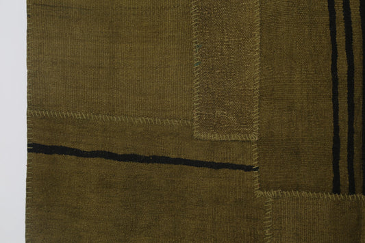 6x8 Vintage Hemp Patchwork Rug, Mustard Turkish Area Rug, Handmade Minimal Flatwoven Kilim Decor