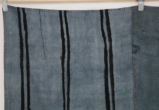 7x10 Vintage Hemp Patchwork Rug, Handmade Blue Turkish Flatweave Area Rug, Minimal Rustic Floor Decor
