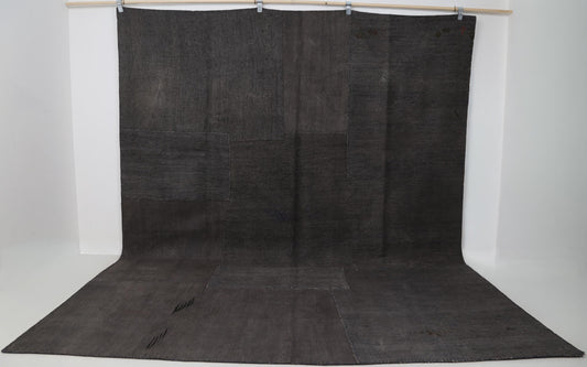 8x10 Vintage Hemp Patchwork Rug, Brown Handmade Turkish Area Rug, Minimal Oversized Floor Decor